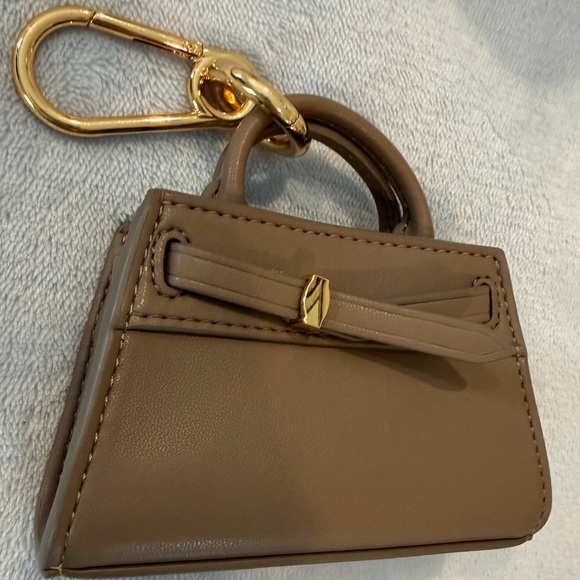Veronica Beard Taupe Mini Bag Charm Keychain with Gold Hardware - Picture 3 of 3